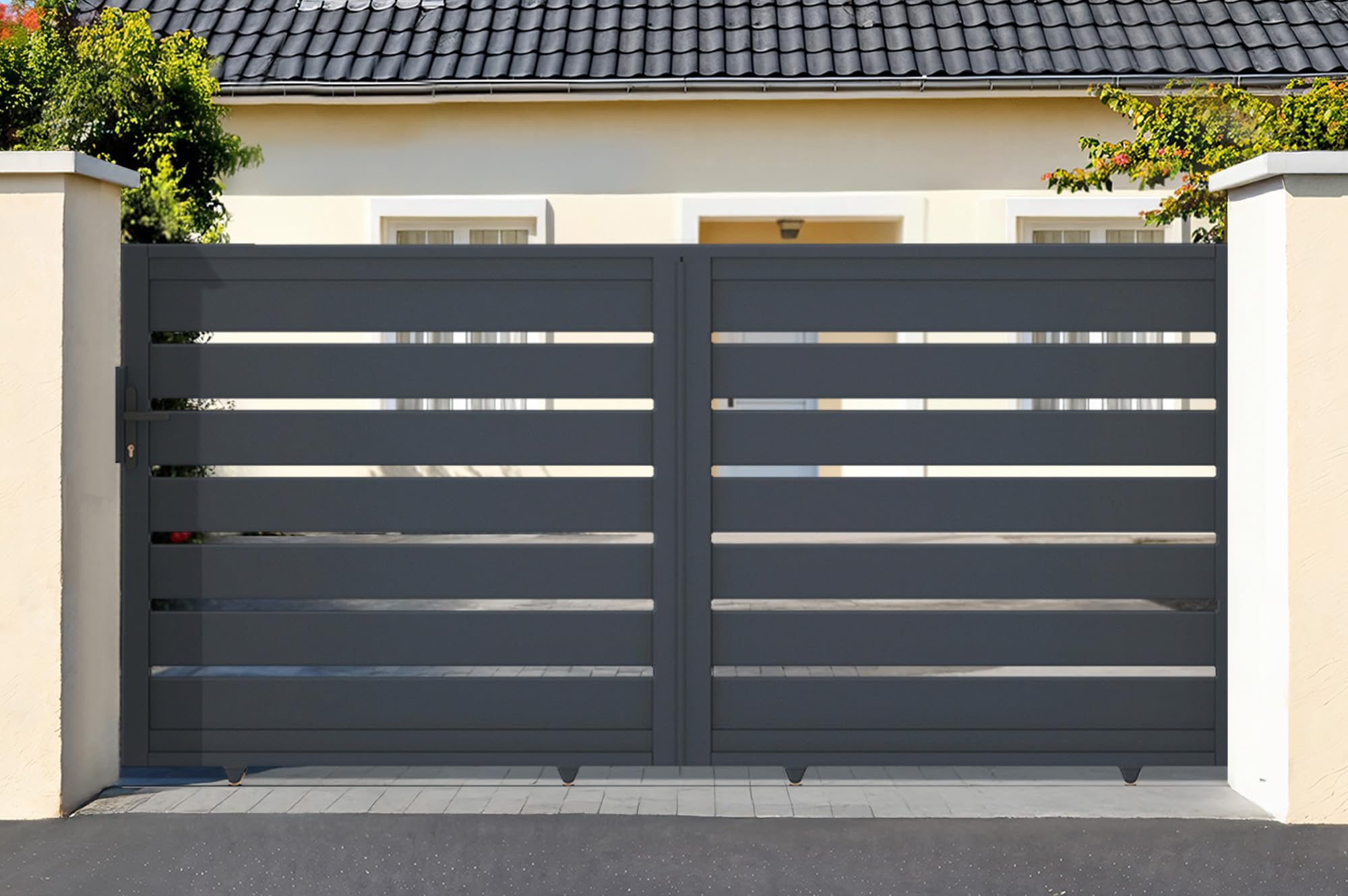 Casanoov Portail coulissant 3,​5m VOGEL H.140cm aluminium gris