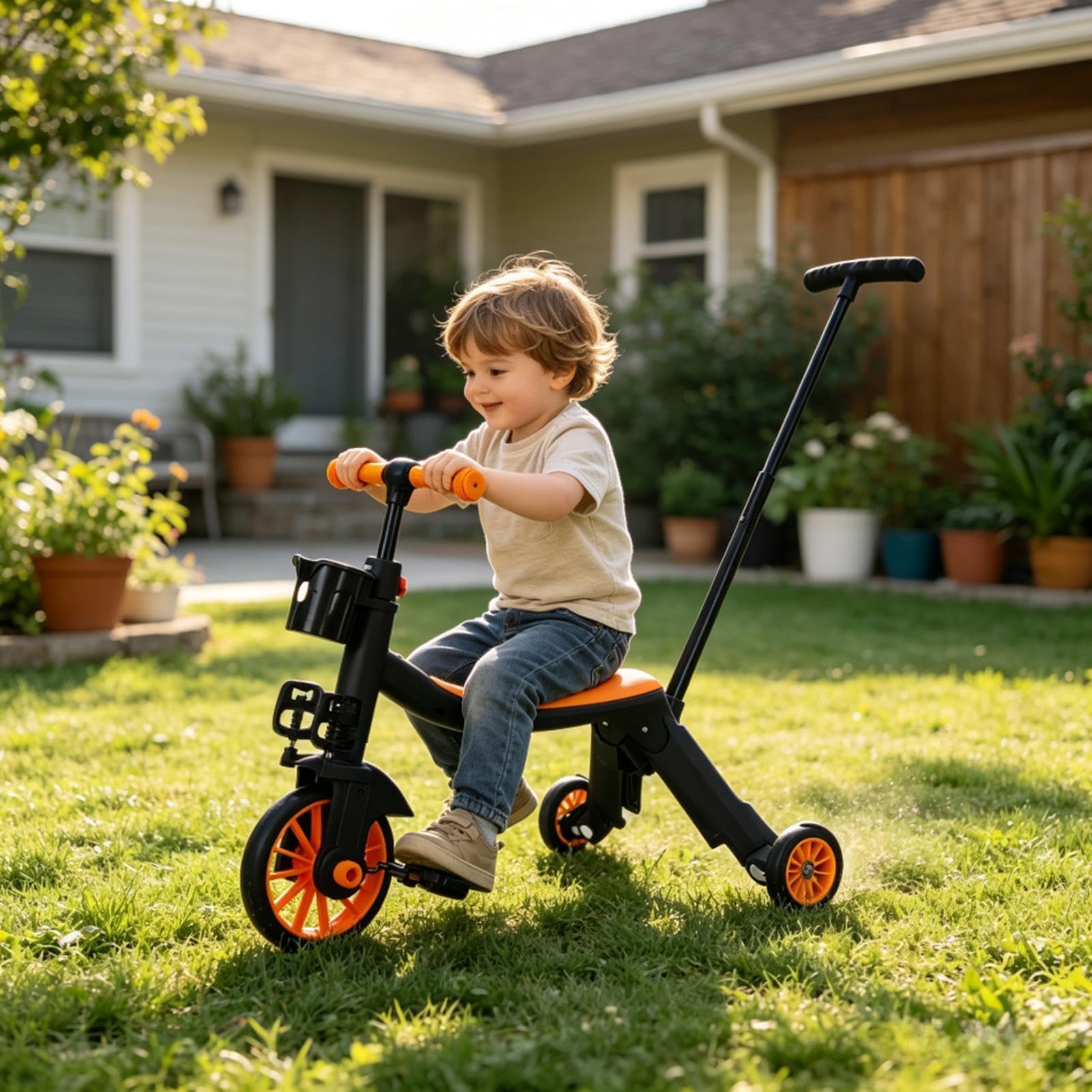 Triciclo Infantil con Manillar para Padres 3 Ruedas Estable Ajustable