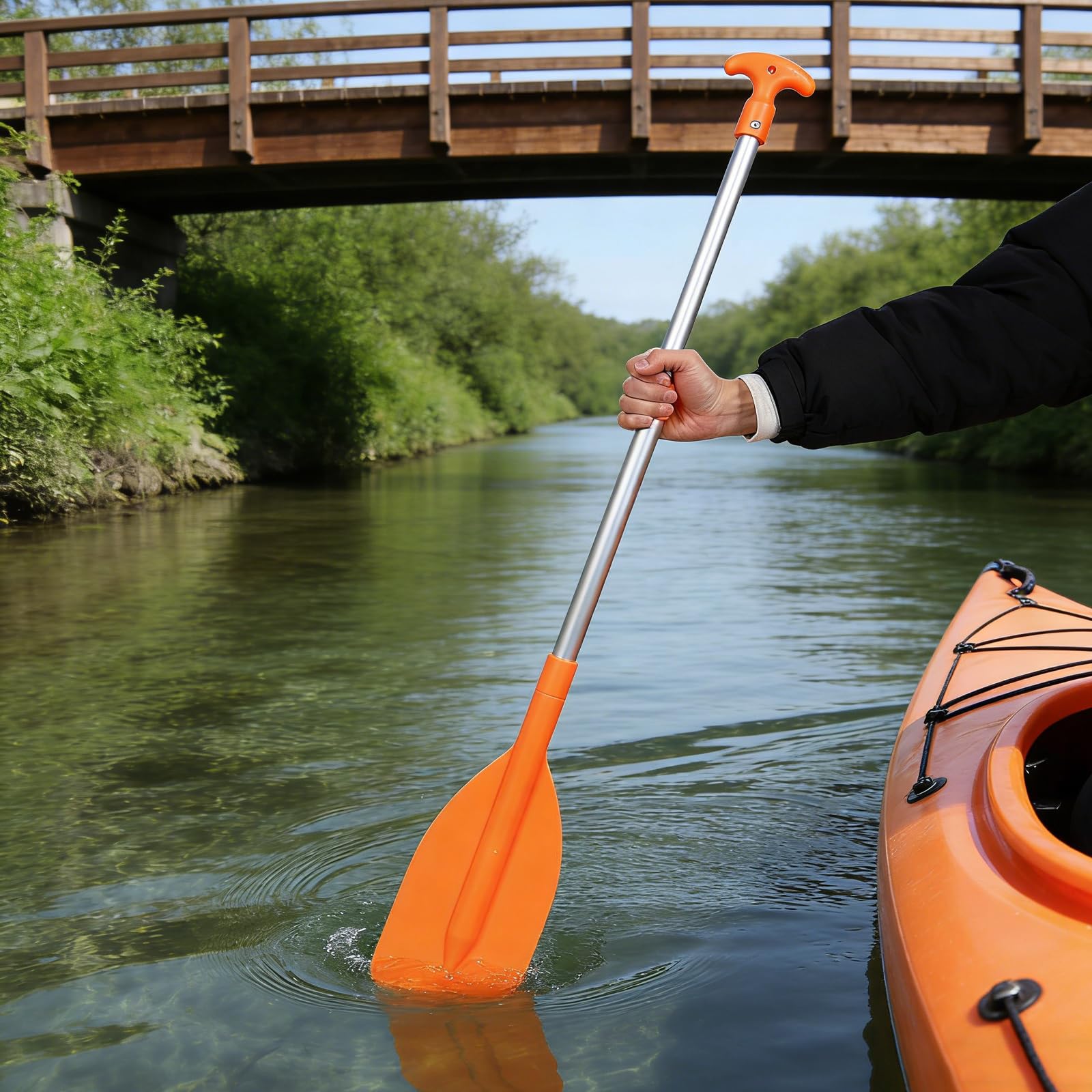 Healvian Pagaia Telescopica per Canoa Manico a T, Pagaia Pieghevole Galleggiante di Emergenza per Kayak e Piccola Barca, Regolabile e Leggera per Sport Acquatici