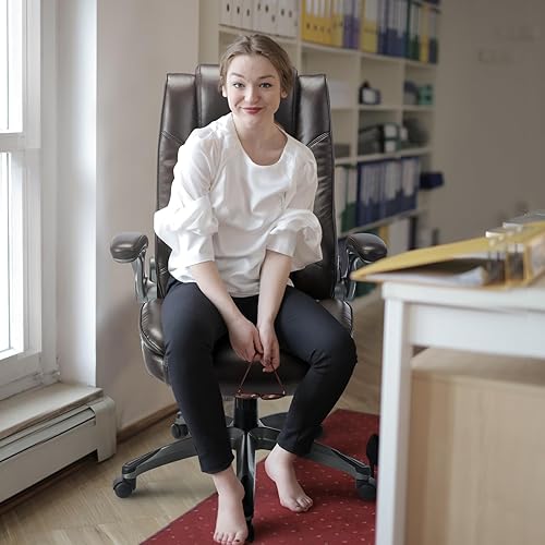 Miniatura 8 de COLAMY Silla de oficina ejecutiva de cuero, silla de escritorio de computadora con respaldo alto con brazos abatibles acolchados, bloqueo de