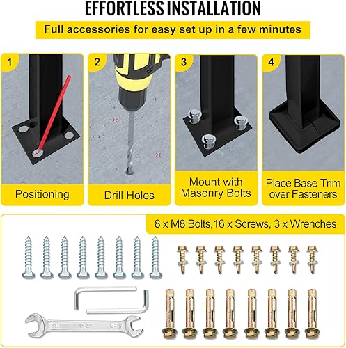 Miniatura 36 de VEVOR Pasamanos de escalera de metal ajustable para escalones al aire libre, 2-3 escalones, arco negro #1, barandillas gruesas para escaleras