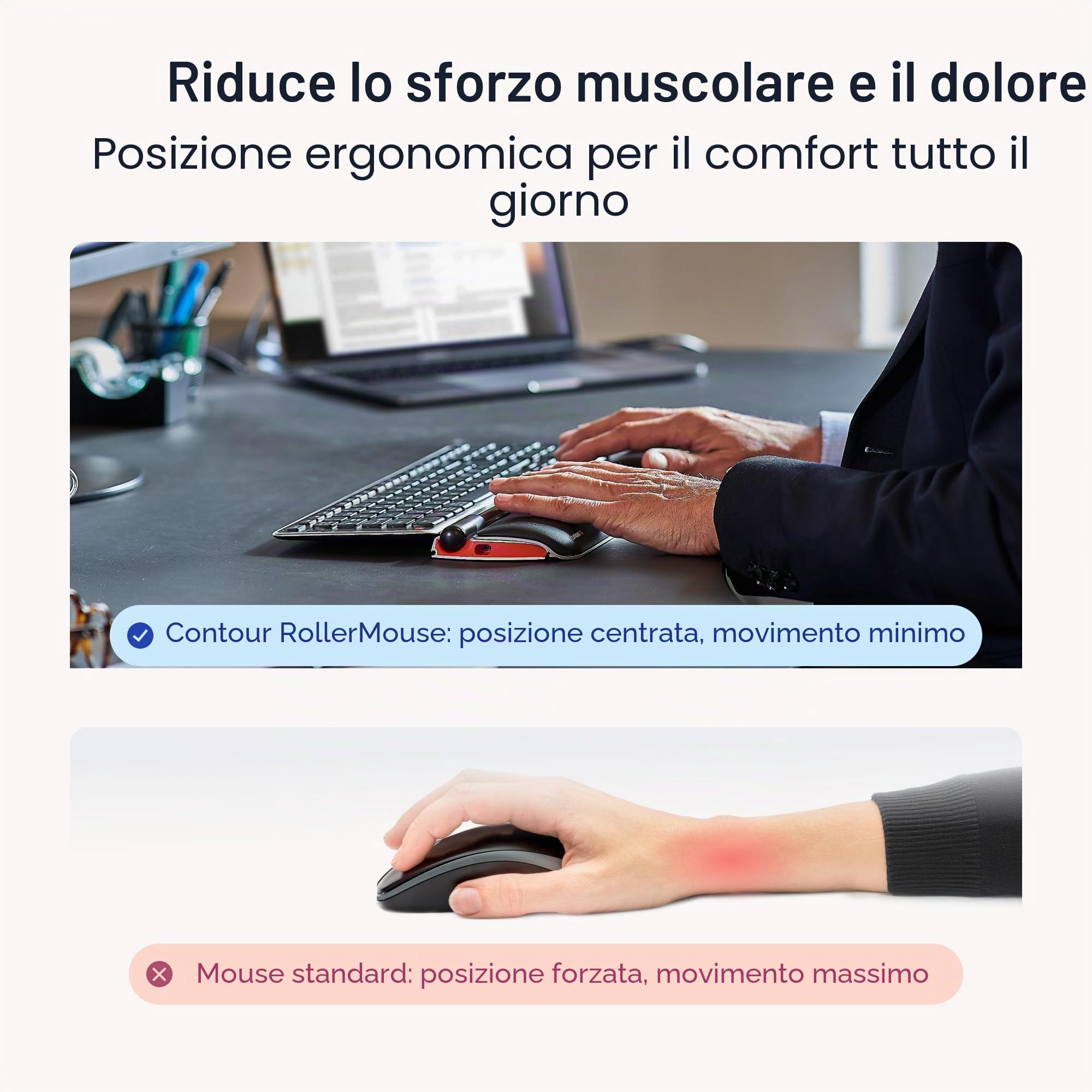 Contour Design RollerMouse Red Mouse ergonomico con supporto memory foam per palmo, per sindrome tunnel carpale, Sanza fili Mouse ambidestro per PC, Mac e laptop - Senza fili - Regolare
