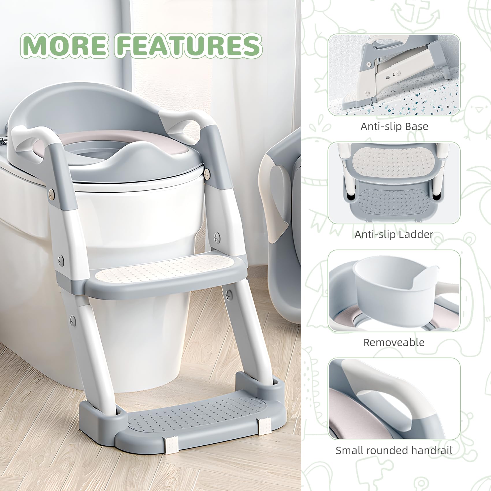 Riduttore Wc Bambini, Sedile Rialzato Regolabile in Altezza per Uomini e Donne, Bidet per Wc Antiscivolo e Scaletta per Spruzzi D'acqua