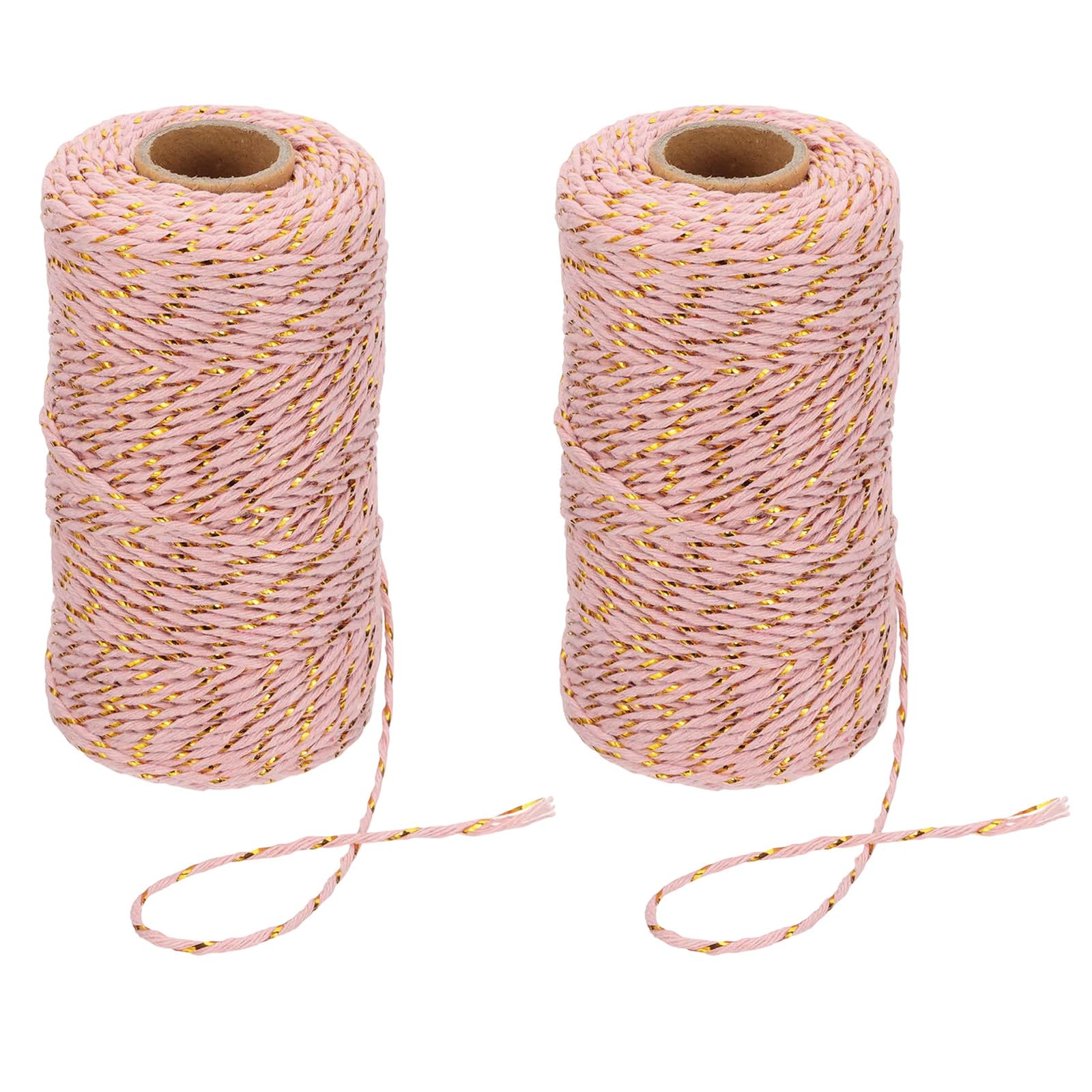 PATIKIL 100m Butcher String Twine, 2 Roll 2mm Cotton Bakers Decorative Twine String Rope Cord for Gift Wrapping Arts Crafts Party Kitchen Gardening, Golden Pink