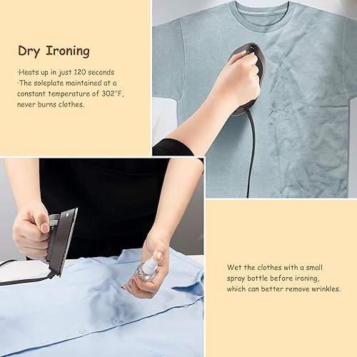 Miniatura 6 de Newbealer Plancha de viaje con doble voltaje, plancha seca ligera de 120 V220 V para ropa (sin vapor), suela de cerámica antiadherente, máquina de