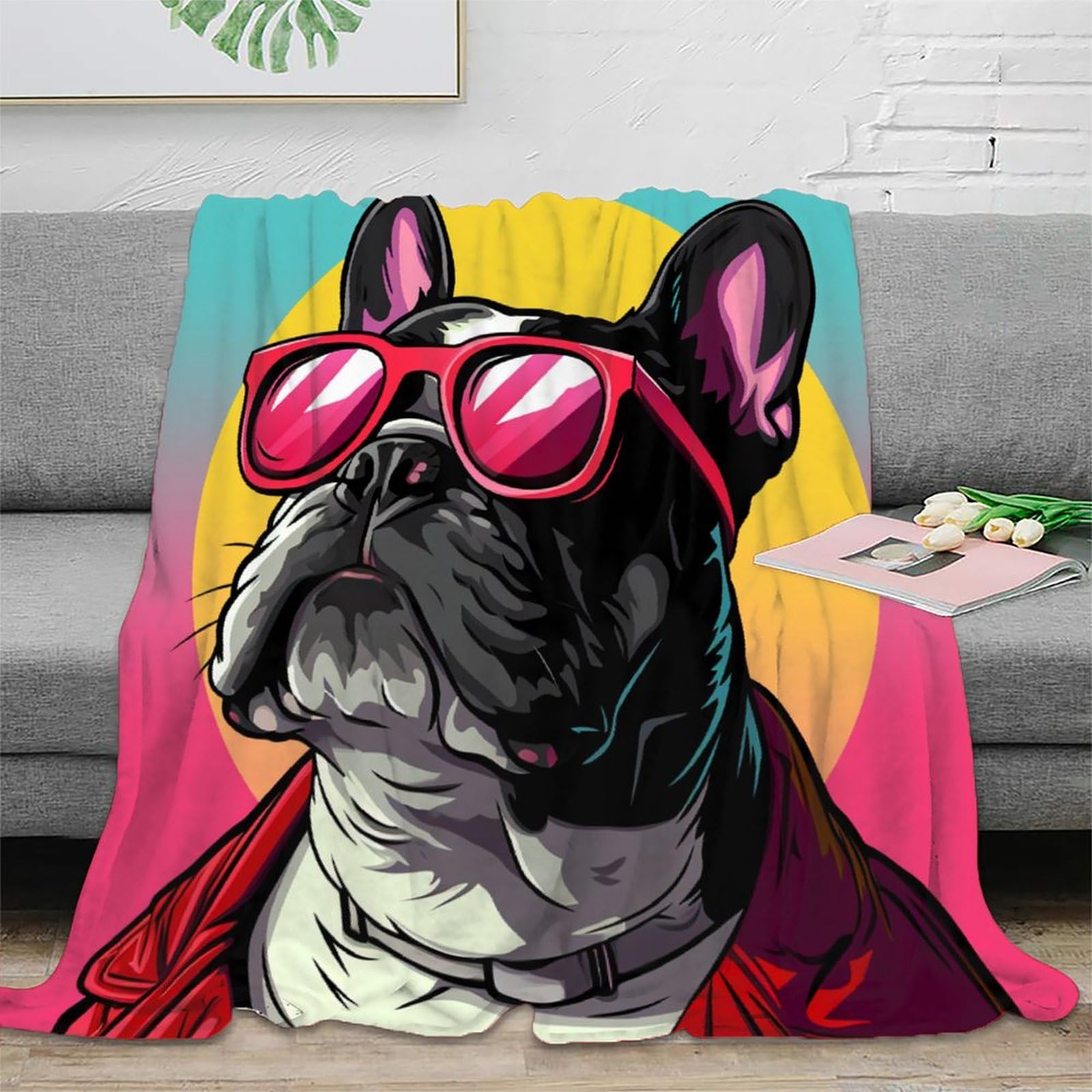 3D Printed French Bulldog Throw Blanket Ultra-soft Super Soft Cozy Fuzzy Warm Throws with Anti-wrinkle/anti-tarnishing Lightweight for Bed And Sofa And Couch, Kids Adults 70x80inch(180x200cm)