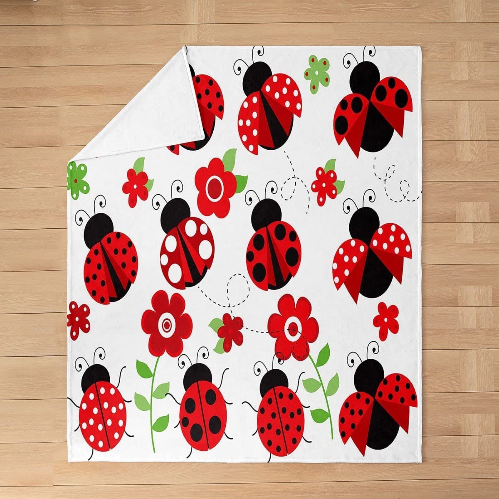 Rote Marienkäfer Flanell-Fleecedecke Mit Weihnachtsmotiv – Superweich & Warm, 152x203 Cm