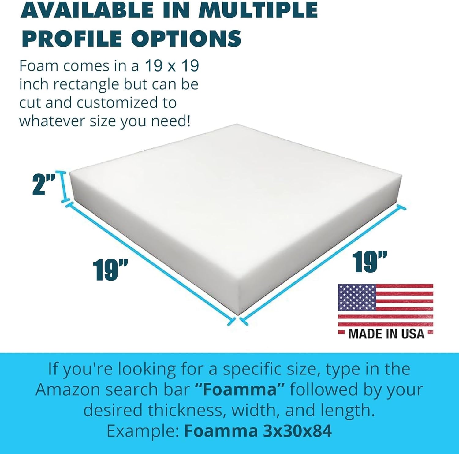 Foamma (4-Pack 2" x 19" x 19", High Density Upholstery Foam, Chair Cushion Square Foam for Dining Chairs, Wheelchair Seat Cushion Replacement