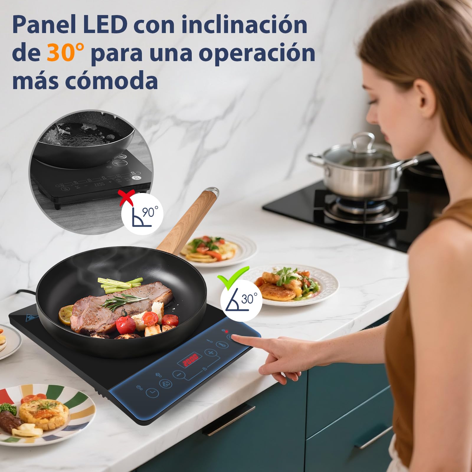 Aigostar Placa Inducción Portátil 2000W | Ultrafina Placa de Inducción + 10 Niveles (60-240°C) | Temporizador 180 Min | Pantalla Táctil LED | Bloqueo Niños y Protección Antisobrecalentamiento