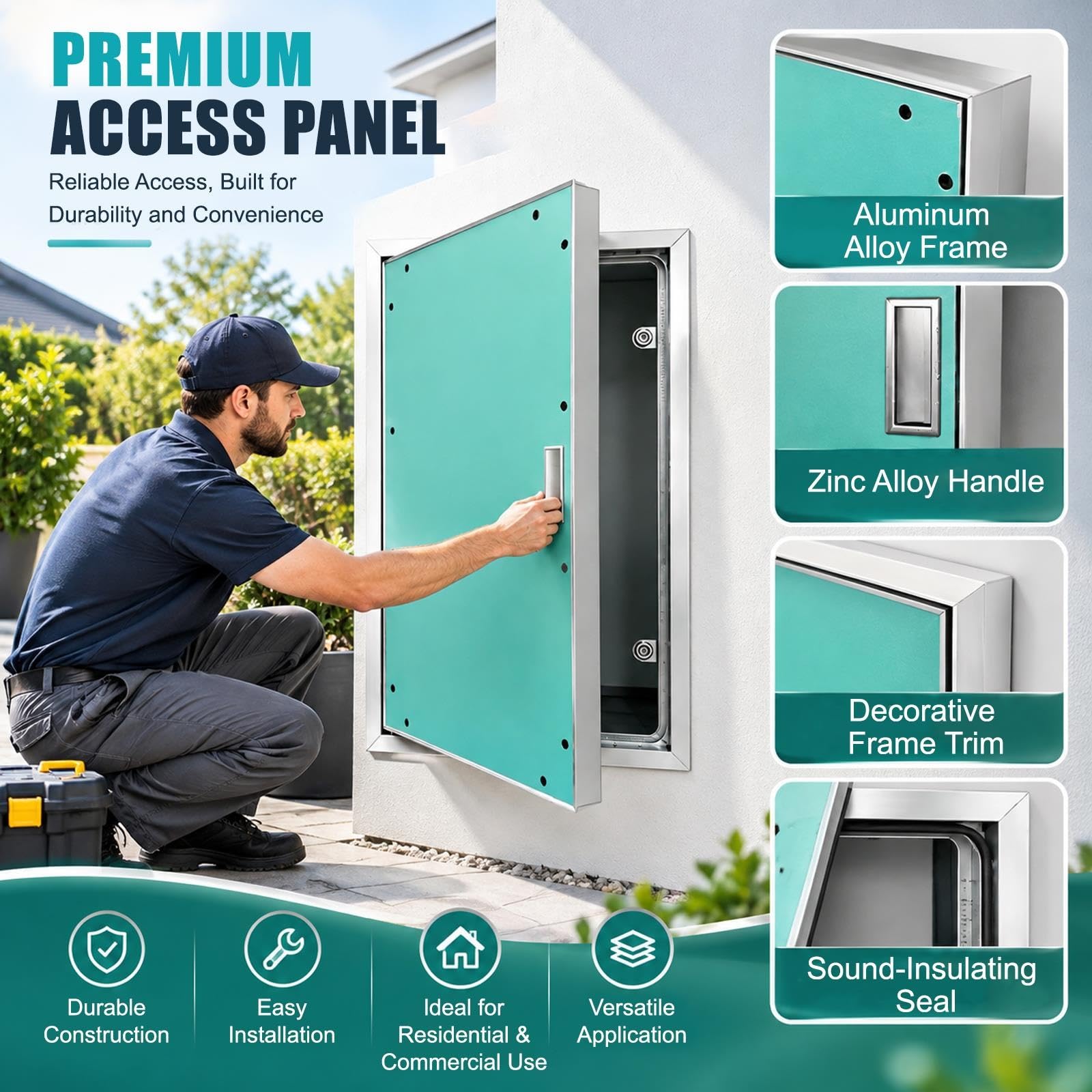 Panel de acceso de paneles de yeso ocultos con marco de aleación de aluminio para una fácil inspección y mantenimiento, ideal para uso residencial y comercial, diseño aislante del sonido, para paredes