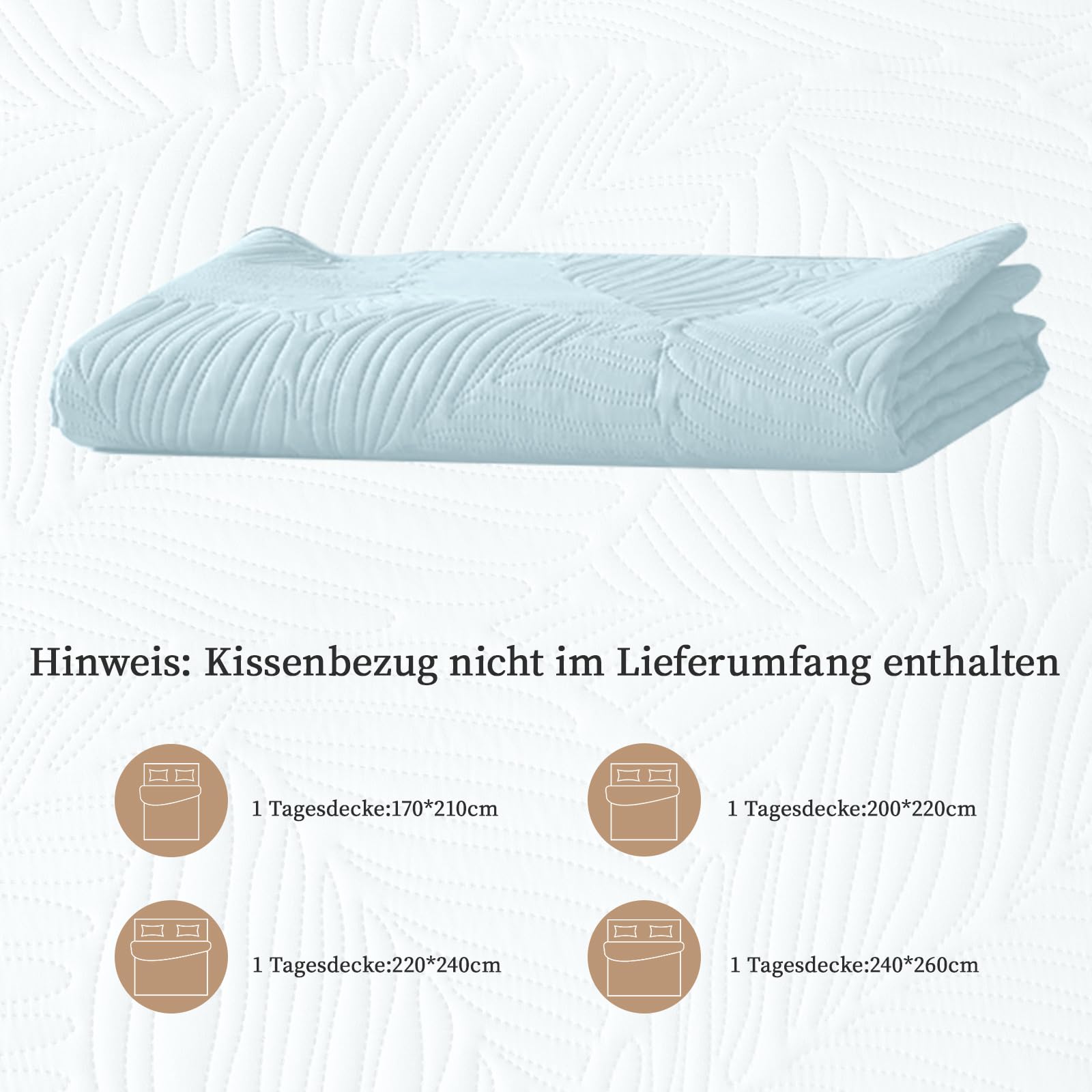 Colcha Boutí 240x260 cm,Colcha Ultrasónica Azul Cielo,Ligera,Suave y Fácil de Limpiar,Doble Cara,Funda de Cama con Motivo de Hojas,Ideal para Todas Las Estaciones,para Cama y Sofá
