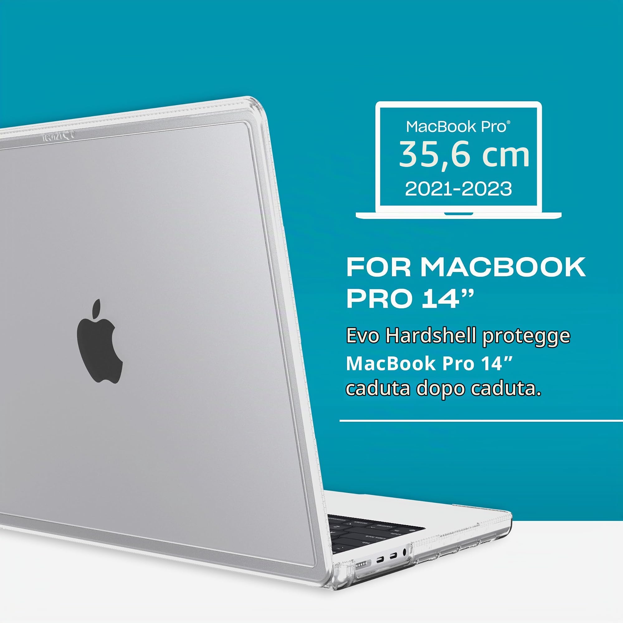 Tech21 Evo - Custodia rigida per MacBook Pro 14" (2021-2023), trasparente