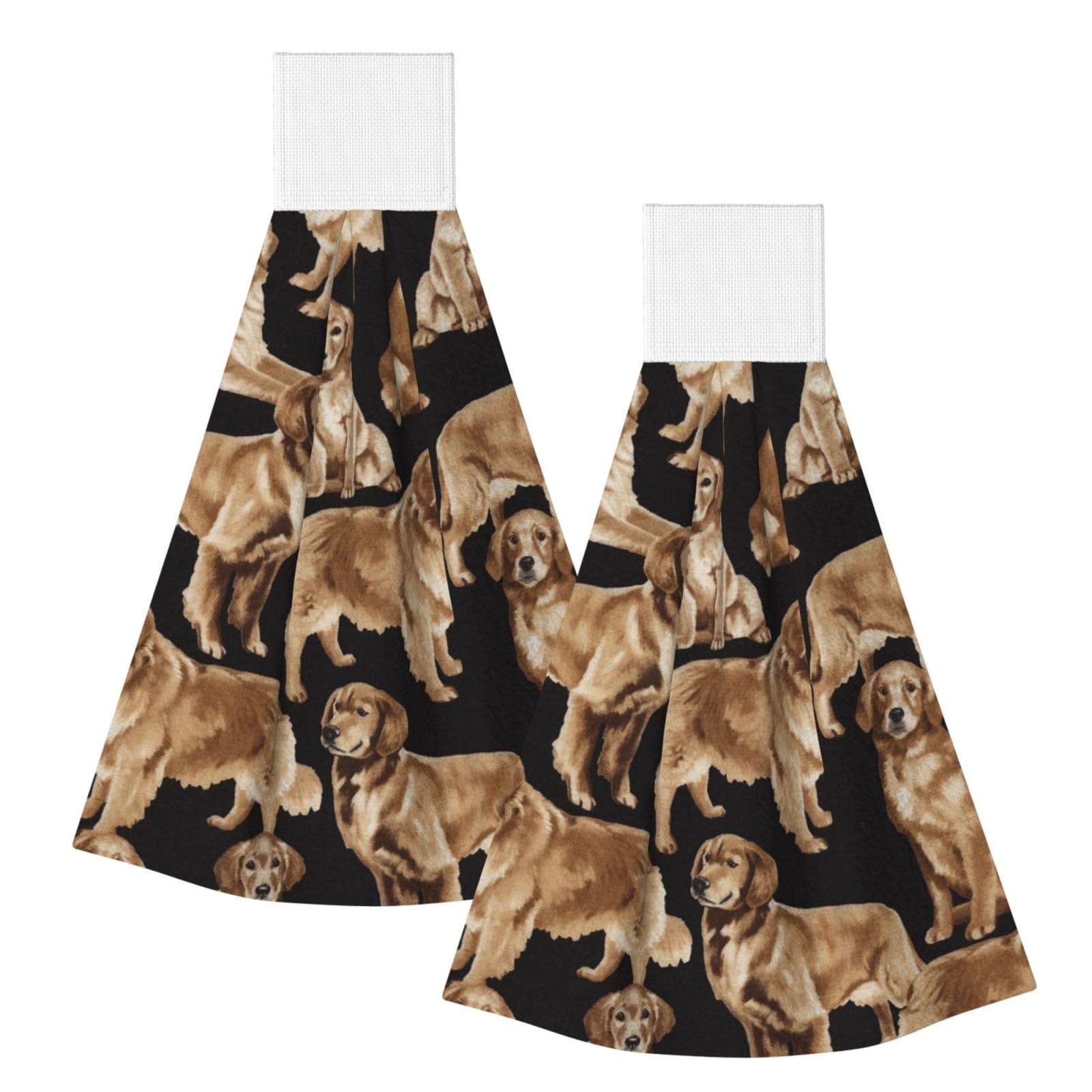 DOPKLNA Golden Retrievers, 2 Pcs Hanging Coral Fiber Hand Towels for Bathroom, Absorbent Kitchen Towels