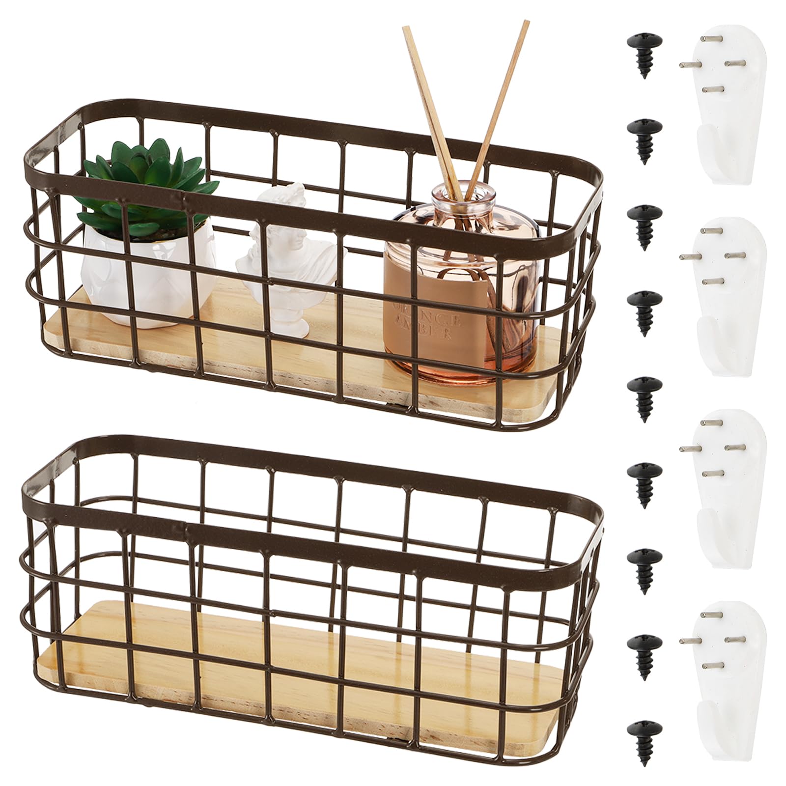 Dicunoy Set of 2 Small Wire Baskets Narrow Rustic Storage Bin for Bathroom Counter Farmhouse RectangleOrganizer Tray for