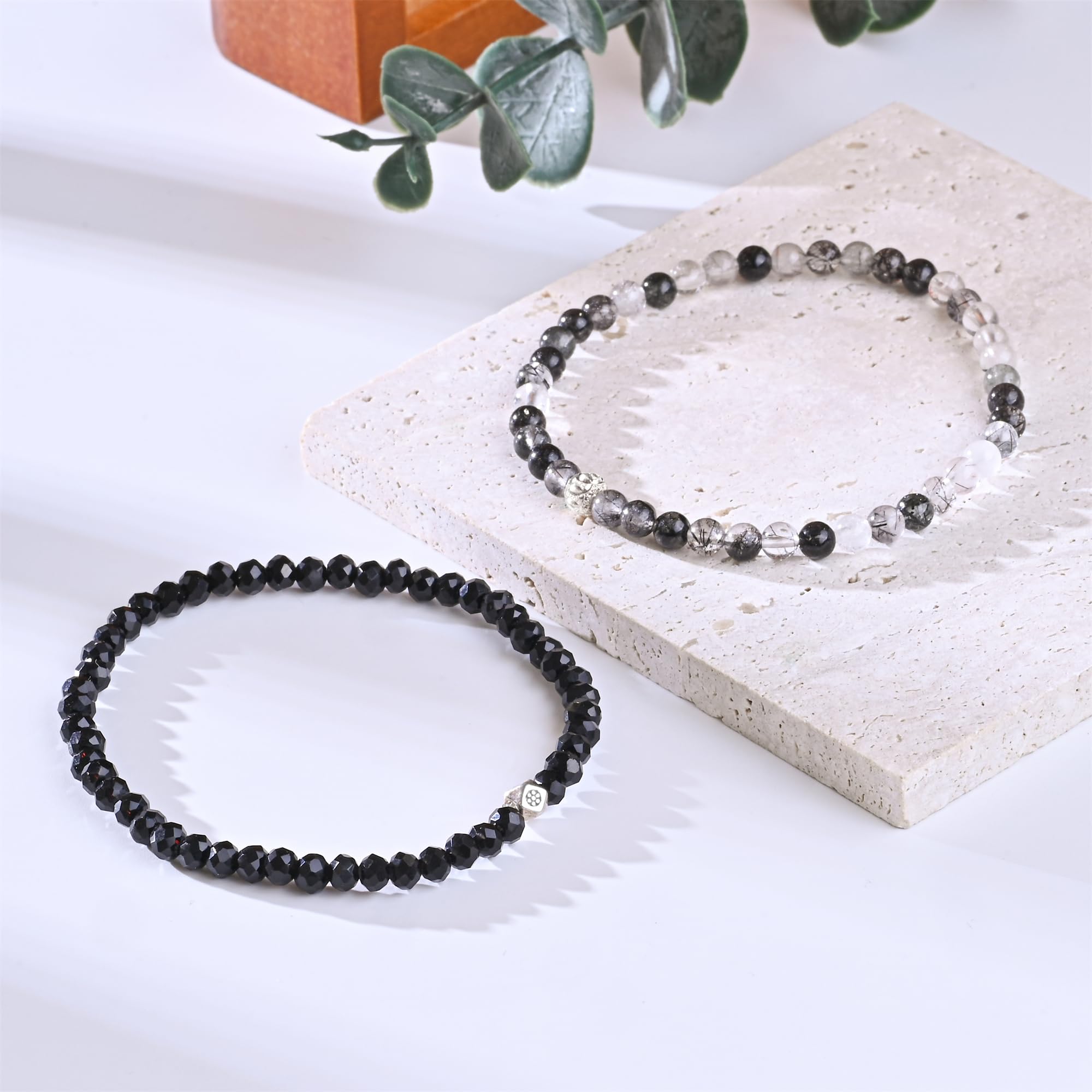 Apocalyptic-K Women Natural Gemstone Bracelet with 925 Sterling Silver 3 4 6MM Tourmaline Obsidian Agates Spinel Womens Fashion — view 2