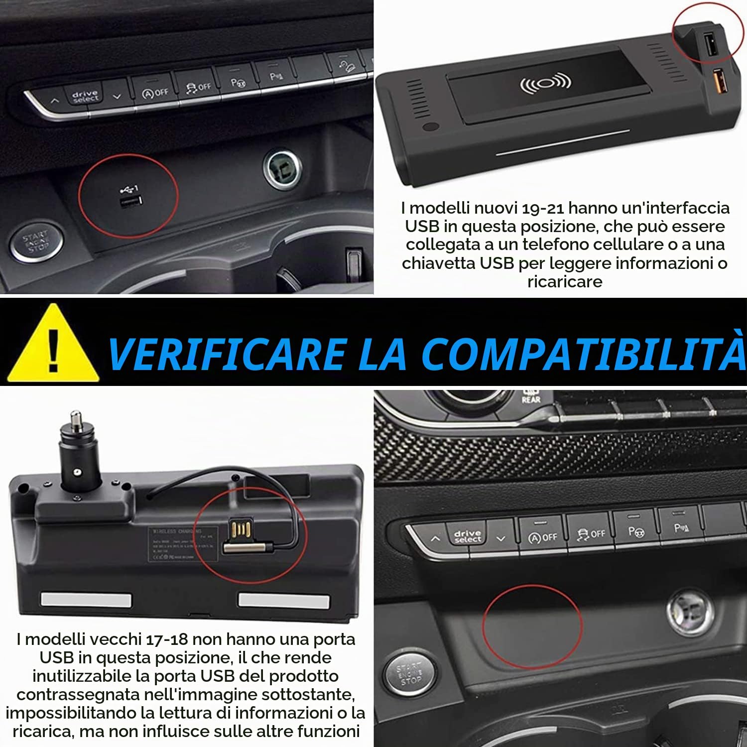 Caricatore Wireless Auto per Audi A4 S4 RS4 A5 S5 RS5 2017-2022, 15W Caricabatteria per Telefono a Ricarica Rapida per Audi A4 A5 Sedan/Allroad/Quattro/Coupe/Sportback/Cabriolet Accessorio
