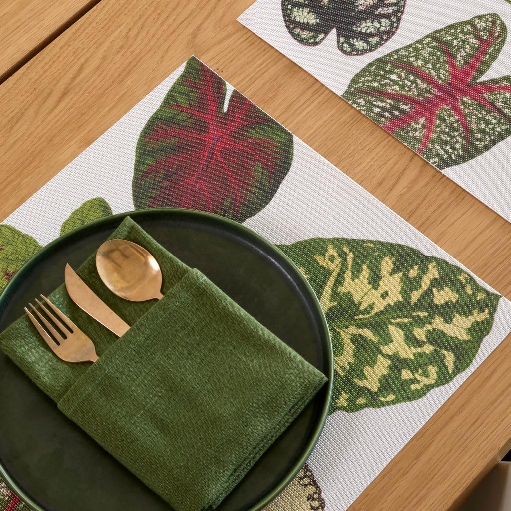 Martha by Martha Stewart | Chilewich Scattered Leaf Placemat - Set of 4 - Easy Care Woven Tabletop Textile - Indoor/Outdoor - 18.5" x 13.5" Rectangle