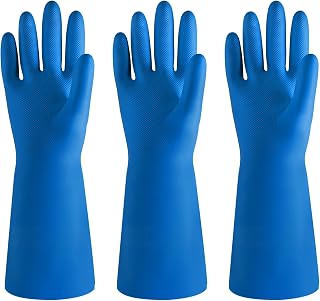 BOOMJOY Nitrile Cleaning Gloves, Heavy Duty Dishwashing Gloves, Reusable Medium Gloves for Kitchen, Bathroom, Gardening, Working, Pet Care - Blue, 3 Pairs, Size M