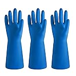 BOOMJOY Nitrile Cleaning Gloves, Heavy Duty Dishwashing Gloves, Reusable Medium Gloves for Kitchen, Bathroom, Gardening, Working, Pet Care - Blue, 3 Pairs, Size M