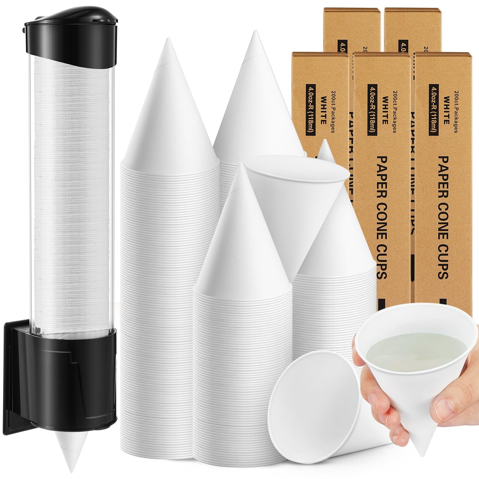 Roshtia 1000 Pcs 4 oz Snow Cone Cups Paper Thicken Disposable with 1 Cups Dispenser Pull Type Wall