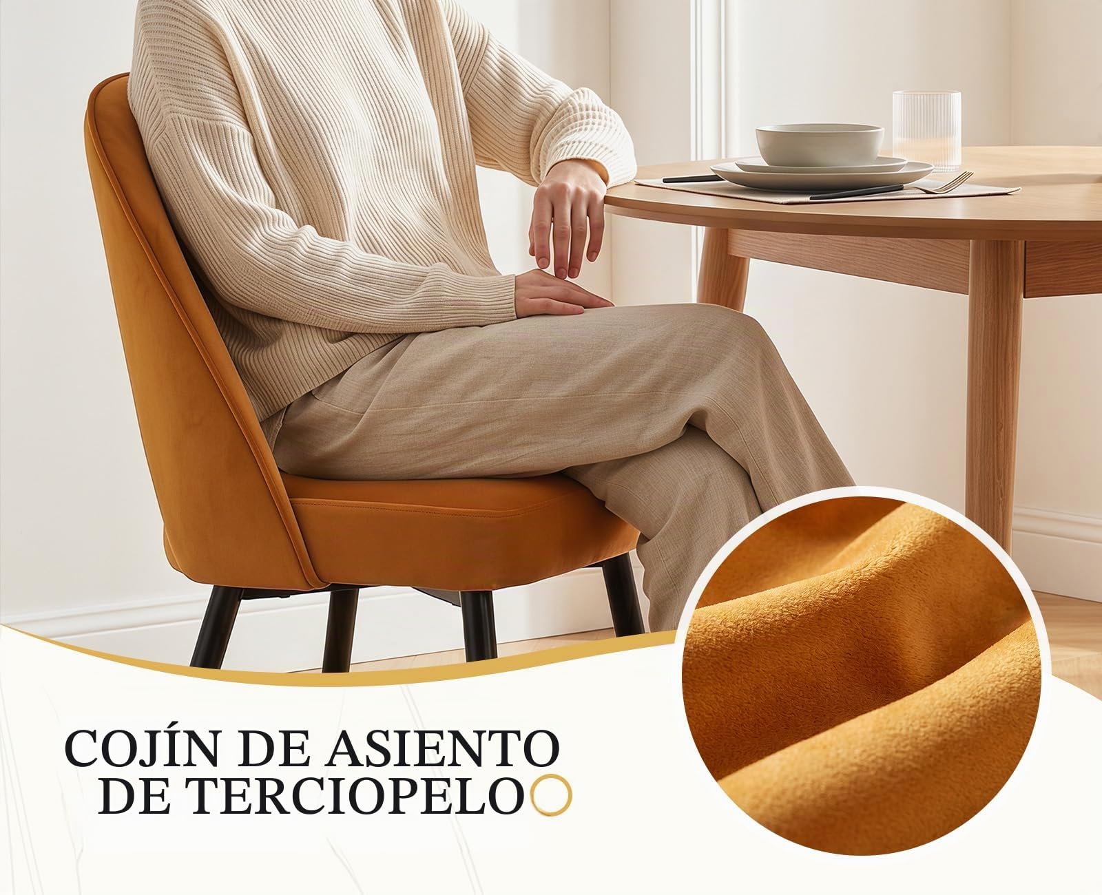 chairus 2PCS Sillas de Comedor Elegante de Terciopelo, Amarillo | Elegante, Respaldo Hueco, Patas Metálicas, Estilo Moderno