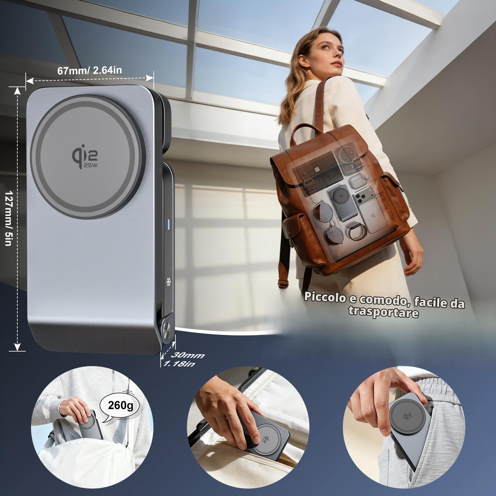CloudValley 3 in 1 caricatore wireless per apple, Qi 2.2 25 W Ricarica rapida, compatibile con MagSafe, Robusto e durevole, Dissipazione attiva del calore, Portatile