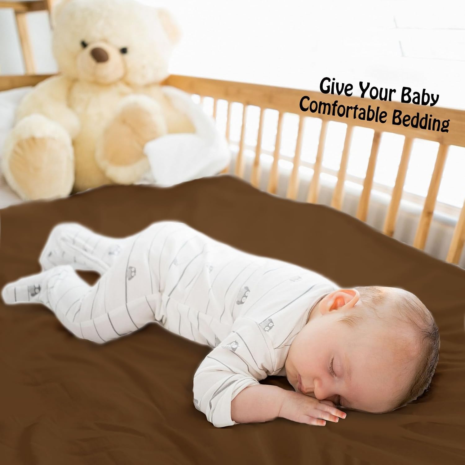 Ersmak 2 Pcs Satin Crib Sheets, Silky Comfy Breathable Baby Crib Sheets for Boys Girls, Fits Standard Crib and Toddler Mattresses, Brown, 28 x 52 x 9 in