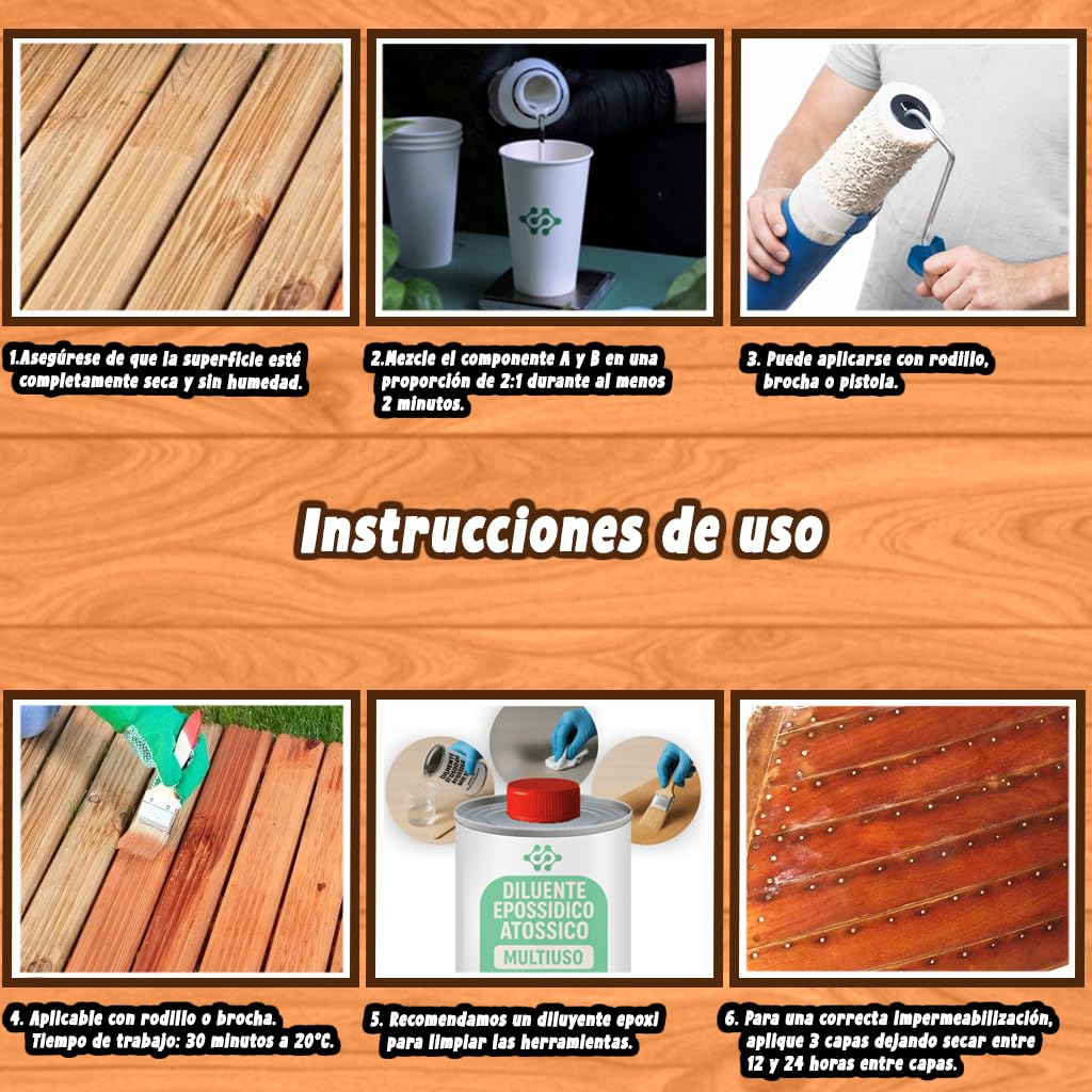 Resin Pro EPOXYWOOD 7,5 Kg Resina Epoxi para Madera - Resina para Revestimiento de Protección, Restauración, Refuerzo para Madera, Fibra de Vidrio y Metal