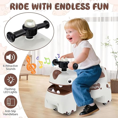 Miniatura 2 de BABY JOY Juguetes para niños pequeños, auto deslizante de pie a piso con almacenamiento debajo del asiento, luces, música y bocina, 4 ruedas
