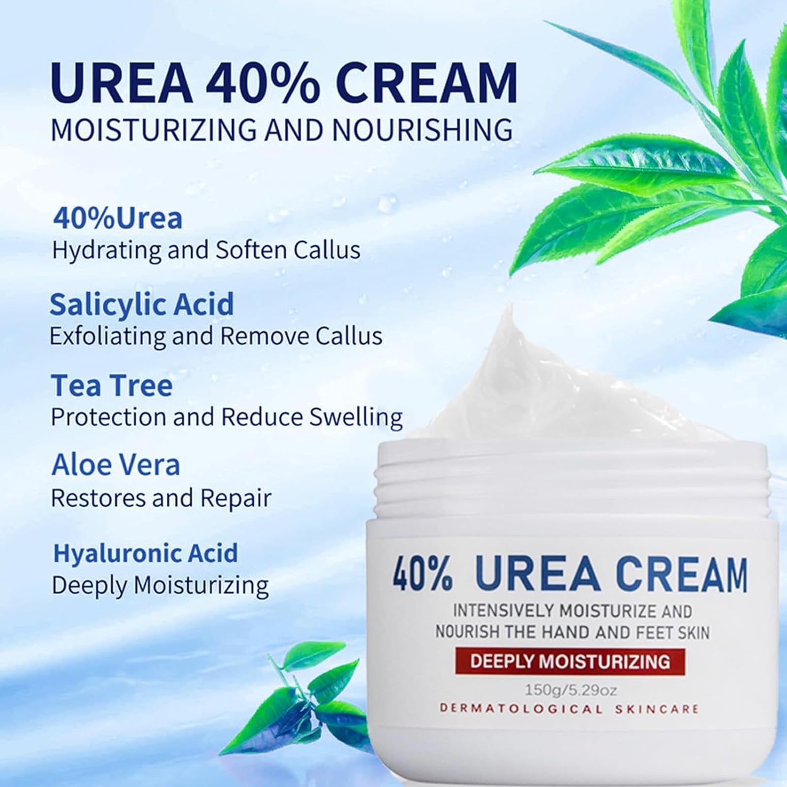 Crema Urea 40% per Piedi,Talloni,Mani e Gomiti,150g Crema Riparatrice per Pelle Secca e Screpolata,Anti Calli,Idratante Intensa per Talloni Screpolati e Piedi Molto Secchi