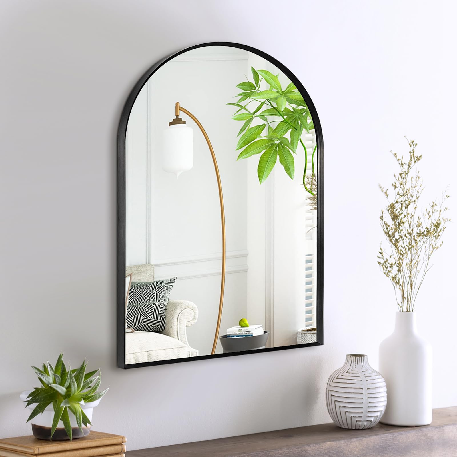 Black Arched Mirror 16x20in, Metal Framed Bathroom Vanity Wall