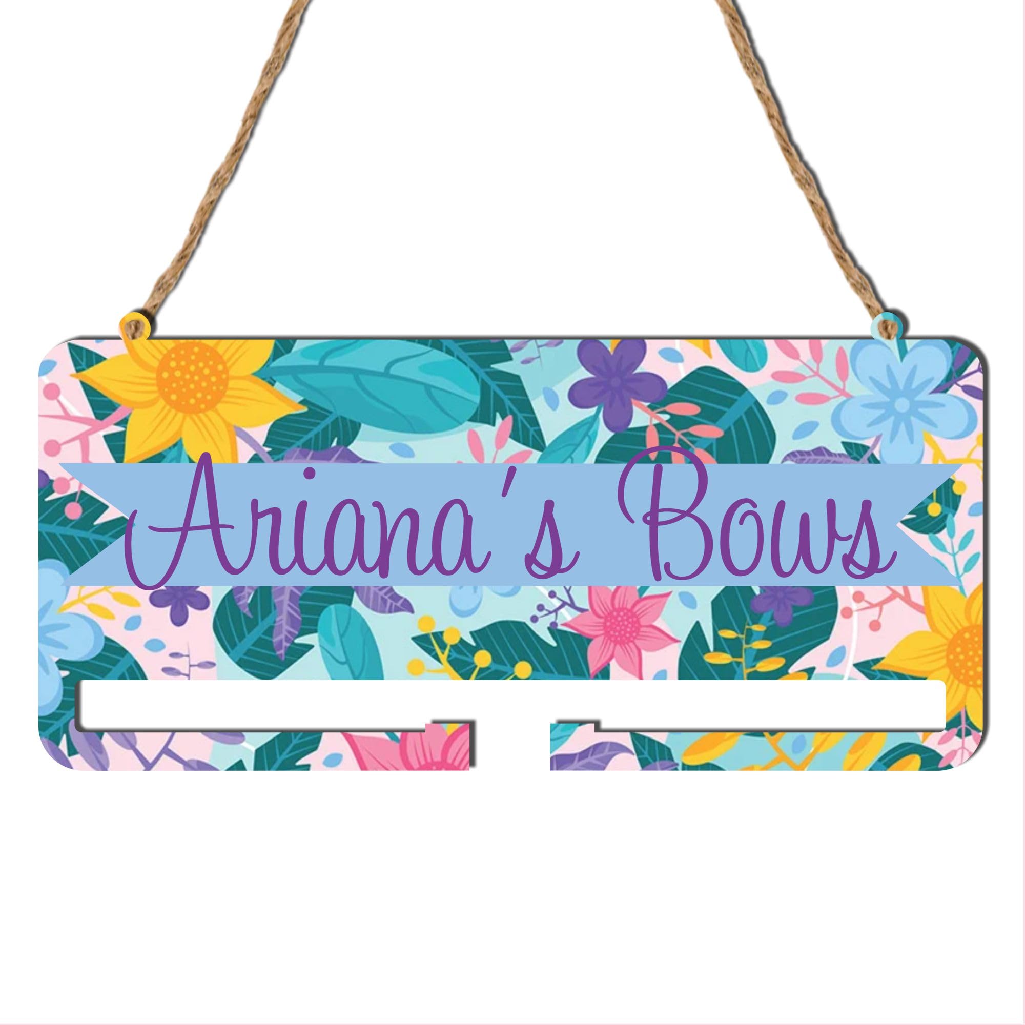 Pixie's Gifts Personalised Hair Bow Holder for Girls - Storage Rail for Girl's Bedroom Wall Decor - Great Gift for Girls who Love Hair Bows (Single Rail, Floral)