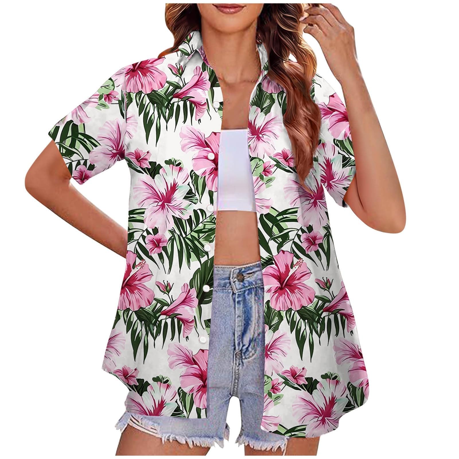 Générique Chemise Hawaienne Femme Hommes Funky Shirt à Manches Courtes Button Down Vacances Ete Imprimé Fleuri Plage Casual Décontractées Vacances Tops Vintage Hawaii Chemise