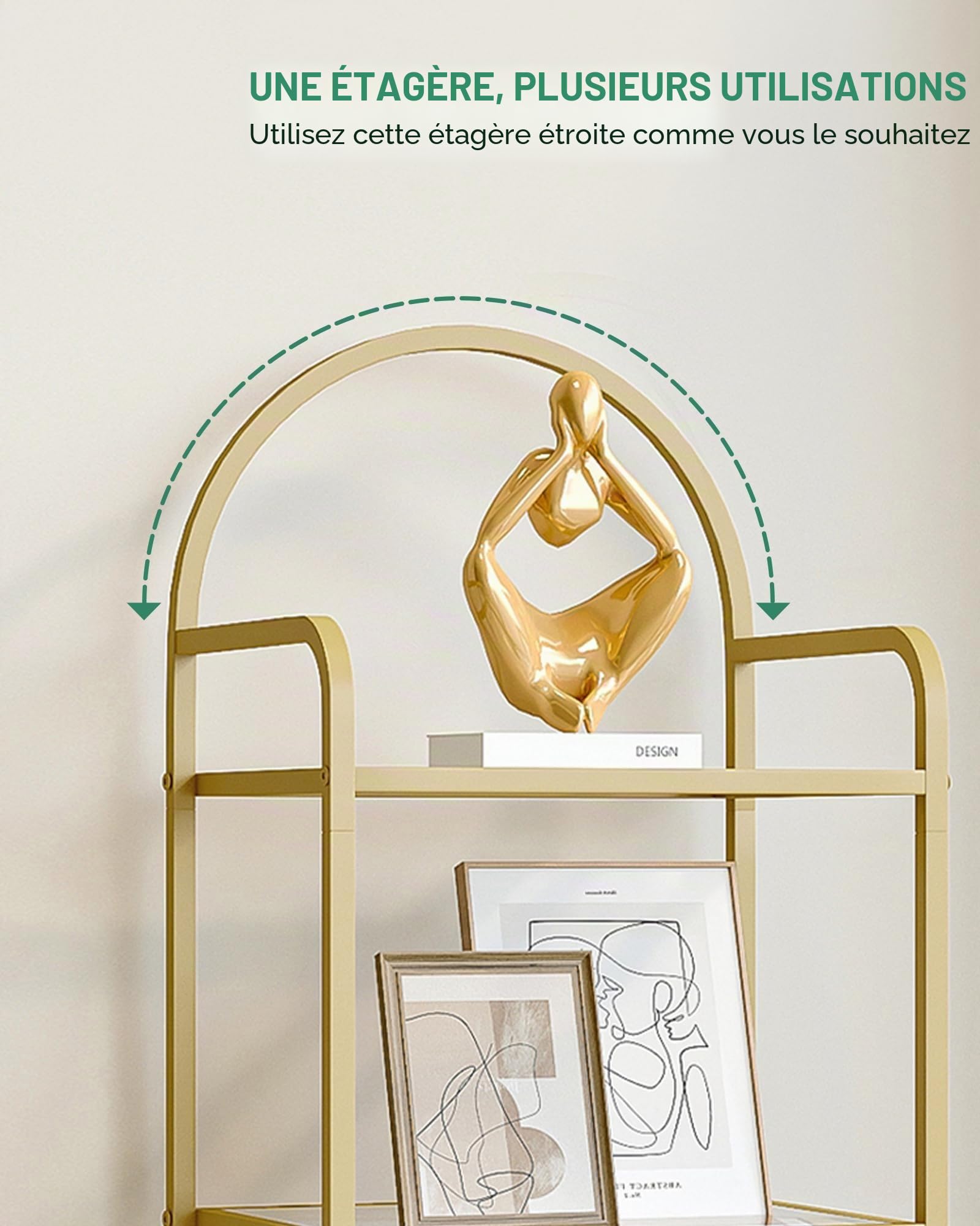 Hzuaneri Bibliothèque 4 Niveaux, Étagère en échelle en Verre trempé, étagère Mince pour la Chambre, la Salle de Bain, Le Bureau à Domicile, Cadre en Métal, Doré BC04001G