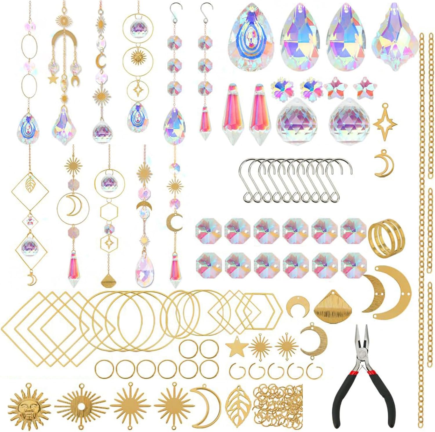 200Pcs DIY Sun Catchers Making Set Craft for Adult Crystal Suncatchers Supplies Glass Window Hanging Indoor DIY