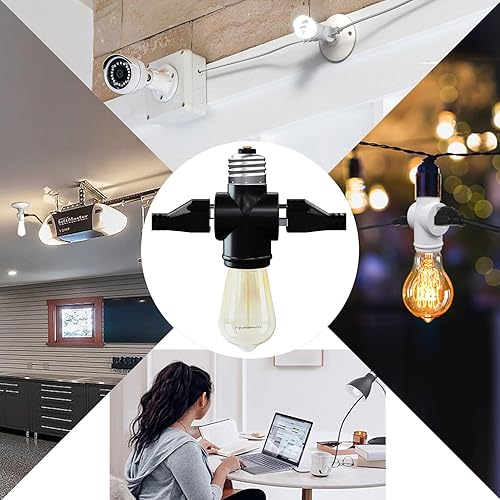 Miniatura 6 de Paquete de 2 adaptadores de enchufe de luz a enchufe, convierte el enchufe de luz E26 a adaptador de salida de 3 clavijas y enchufe de bombilla