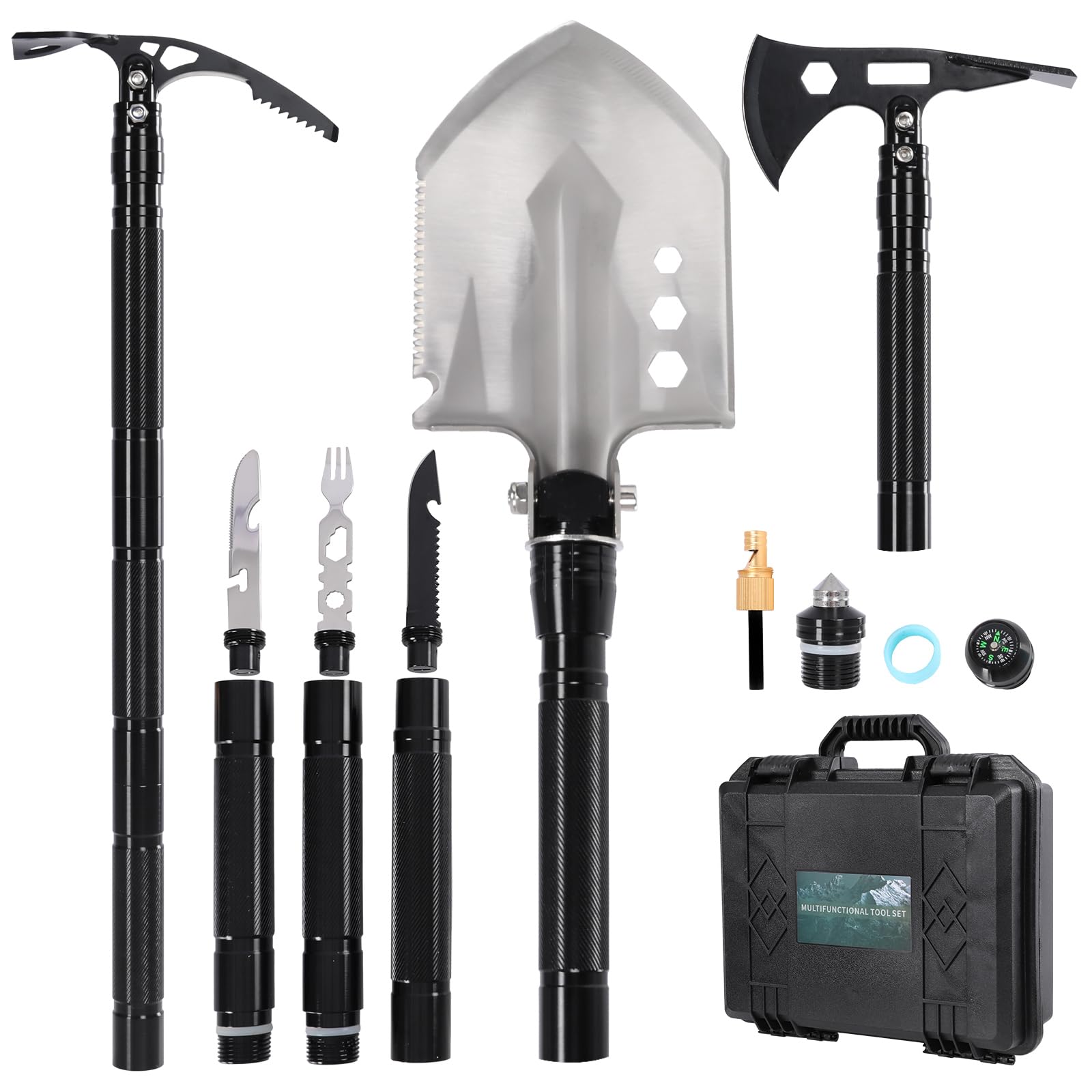 Airctiy Survival Shovel, 30" Folding Camping Shovel Heavy Duty Carbon Steel
