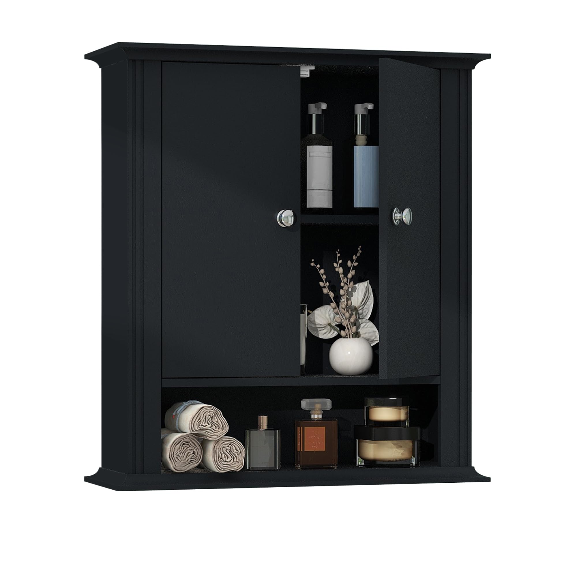 UYIHOME Bathroom Cabinet Wall Mounted| Over The Toilet Storage Cabinet with 2 Doors & Adjustable Shelf, Hanging Wall Cabinet, Upper Cabinet Storage