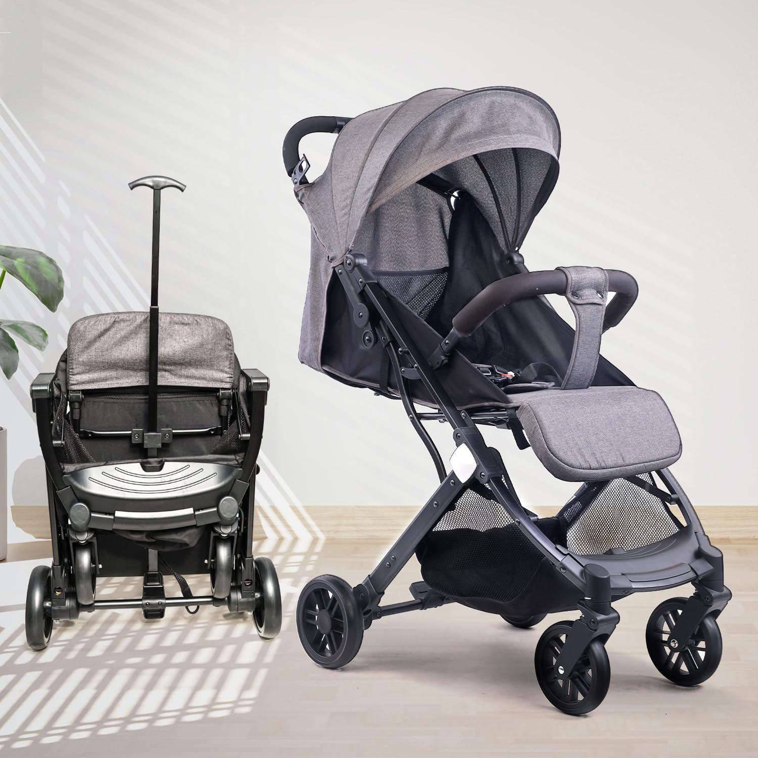 ANGELS & MICE, Urban Glide Baby Stroller/Pram. Auto Fold Stylish Newborn Baby Stroller| Pram with One Click Fold | Trolley pull along | Travel Friendly | Cabin Trolley for 0-4 Years for Boy & Girl | (GREY)-image-15