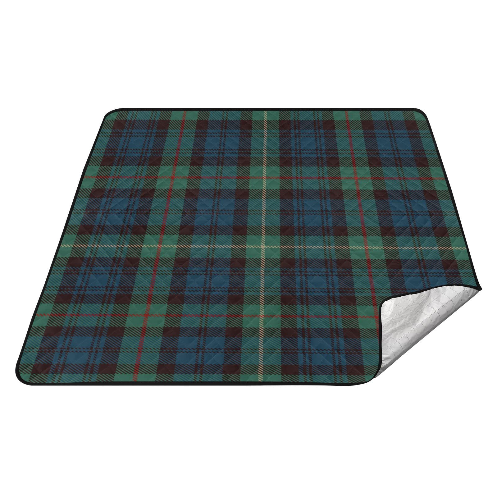 Couverture De Pique-nique Pliable Outdoor Adventure - Motif Tartan Bleu Et Vert, Légère Et Pratique