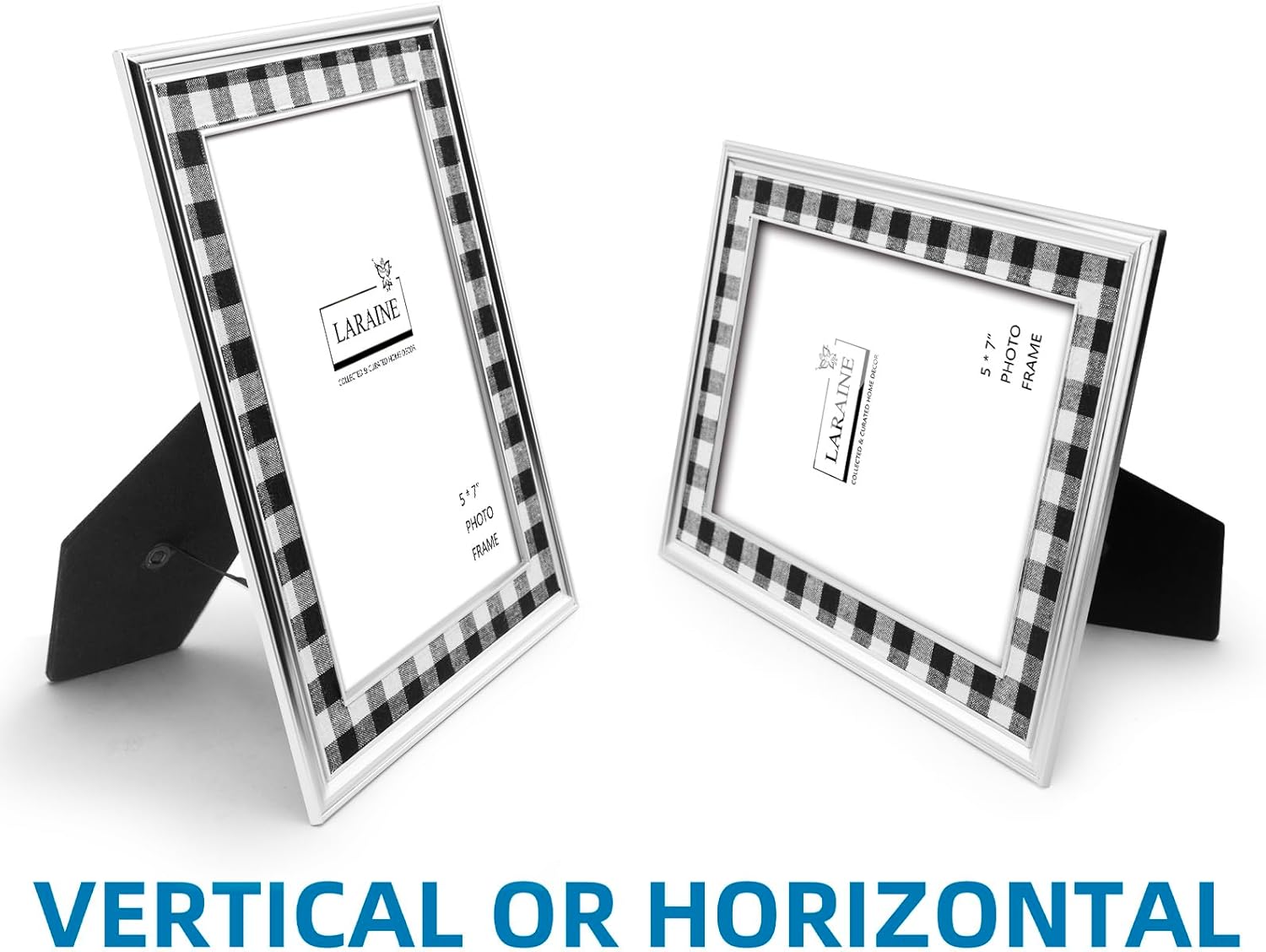 LARAINE Picture Photo Frame 3-color Plaid Metal High Definition Display Pictures for Tabletop Home Decorative (White&Black, 7x5)