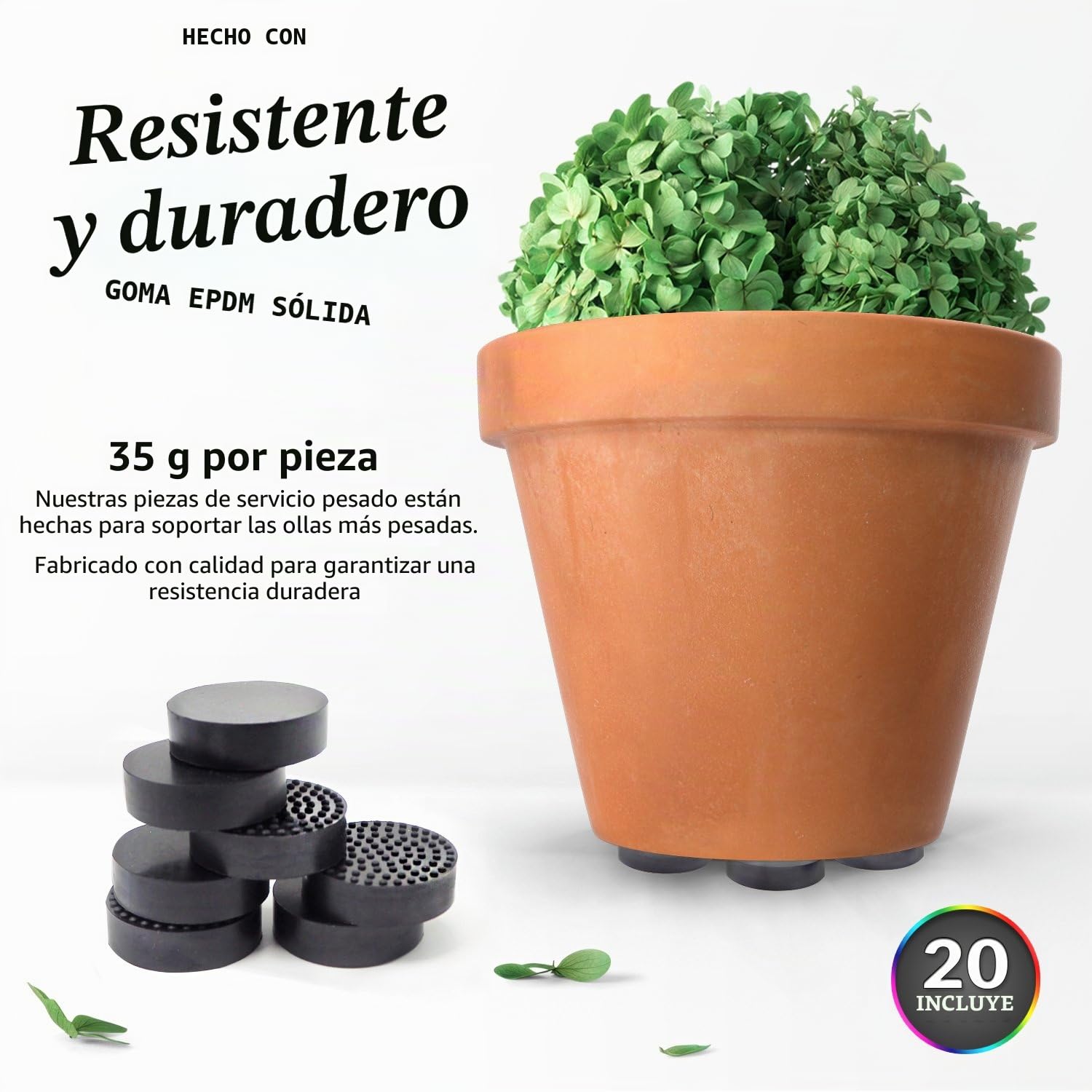 Los pies para macetas Invisibles Garden Gecko para macetas y Flores de Exterior. Elevadores de Goma Maciza con Agarre de Superficie Antideslizante | Paquete 20