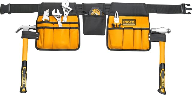 INGCO Tool Belt Pouch 600D Waterproof Polyester Aprons 14 Pocket Tool Belts for Adults with Adjustable Belt (36.22 Inch - 50 Inch) HTBP02031