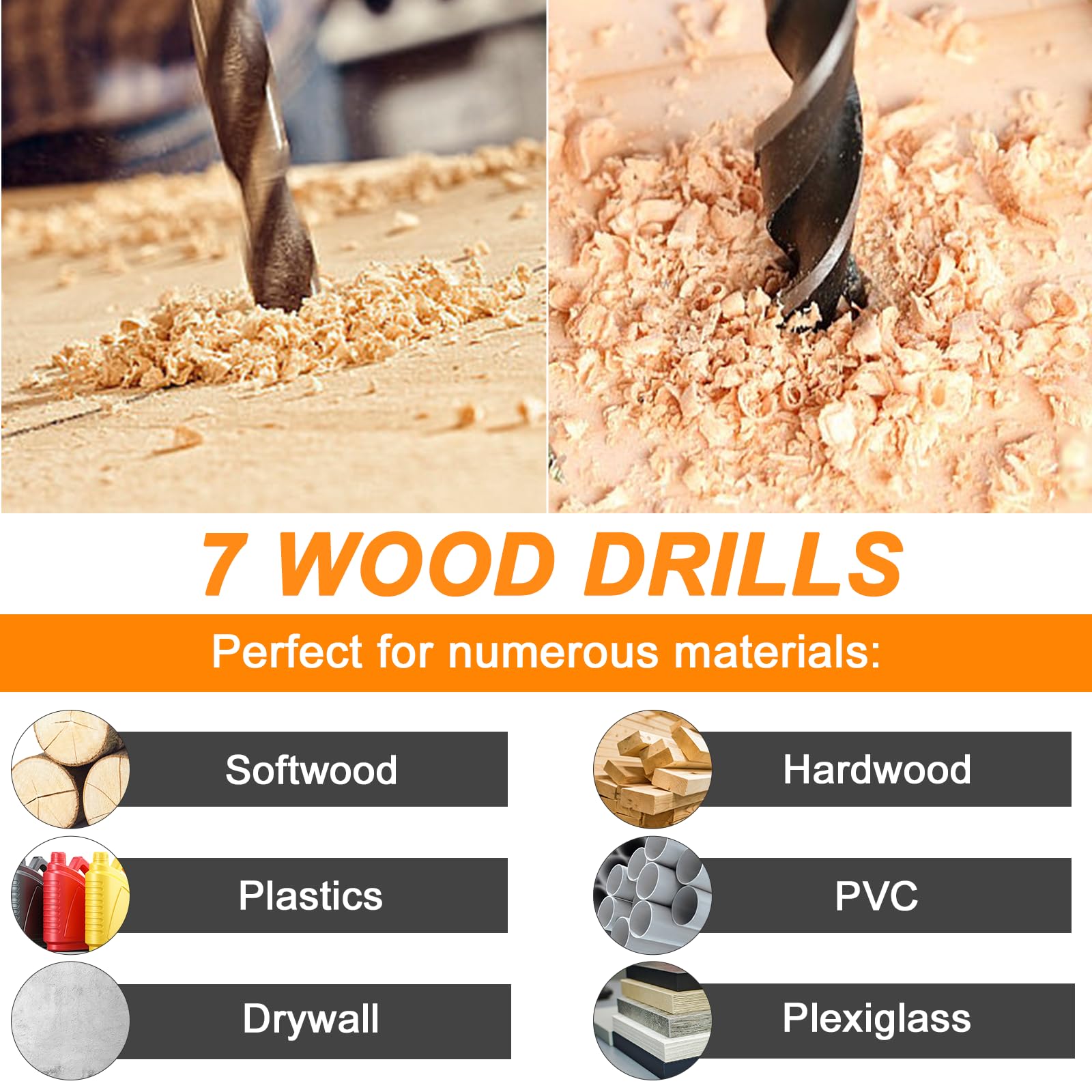 7 Stück Holzbohrer Set 300mm Lang,Schlangenbohrer Holzschlangenbohrer Set,Kunstbohrer für Holzbearbeitung, Professional Holzbearbeitungbohrer,Schlangenbohrer Ø 4mm, 5mm, 6mm, 7mm, 8mm, 10mm, 12mm