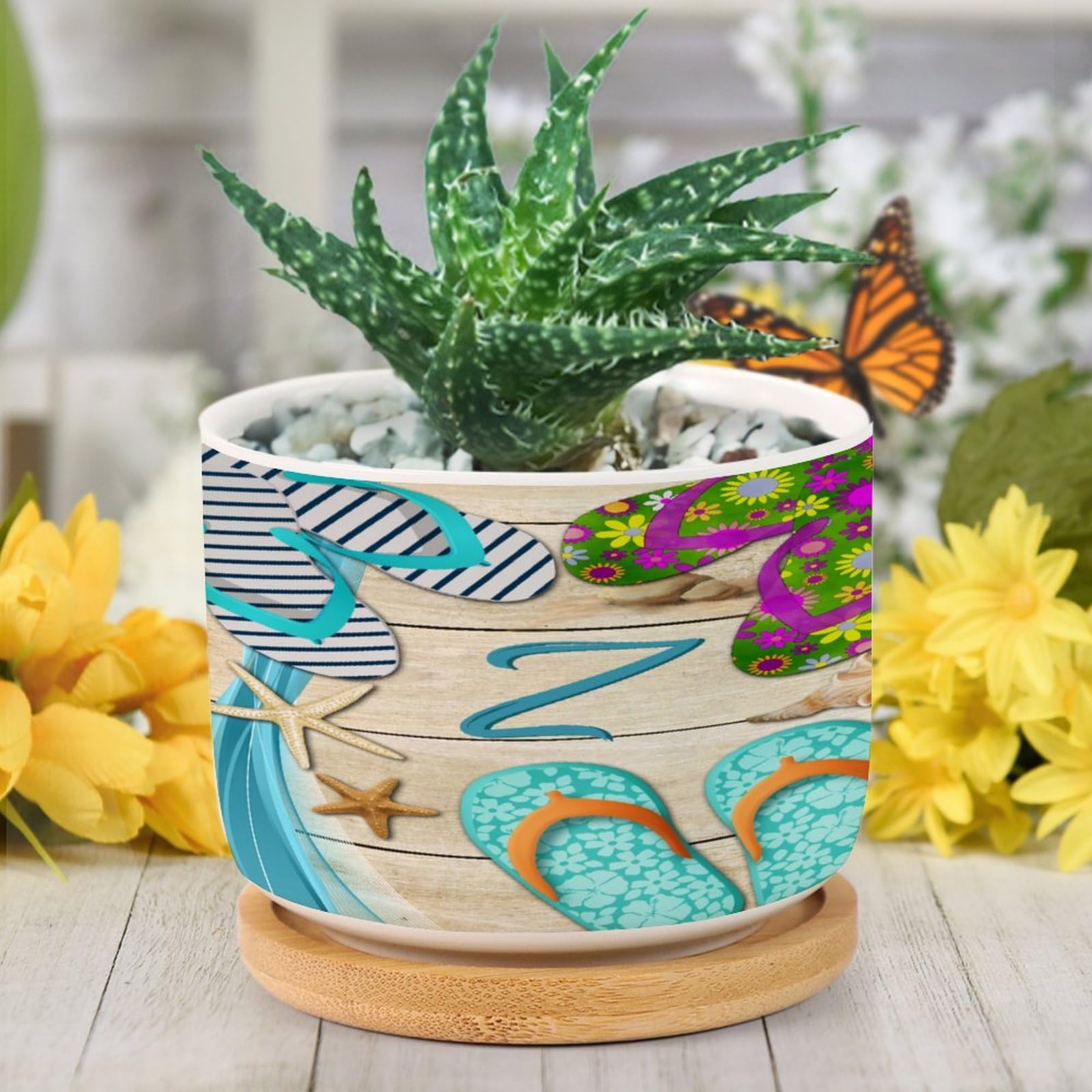 Amazon.com: Planters Ceramic Summer Flip Flops Flag Letter Initial