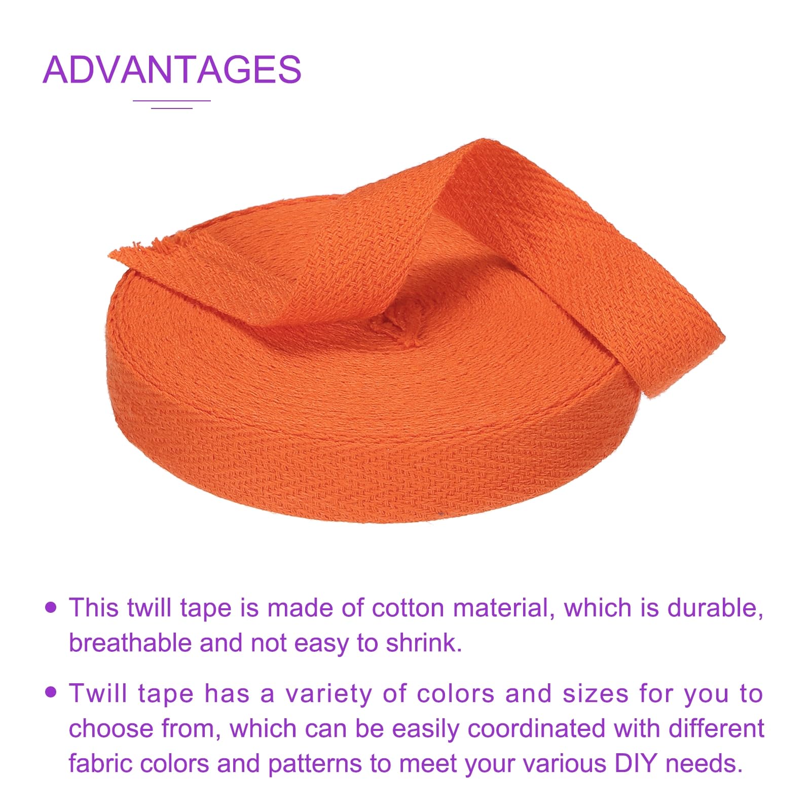 DMiotech 5/8"(1.5cm) 10 Yards Cotton Twill Tape Cotton Ribbons Bias Binding Tape Herringbone Tape Ribbons Orange for DIY Crafts Clothes - Image 4