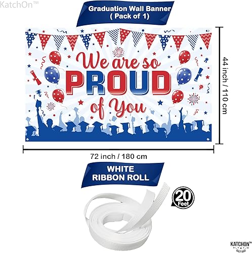 Miniatura 2 de KatchOn, Cartel con texto en inglés "We are So Proud of You", extragrande, 72 x 44 pulgadas, pancarta de felicitaciones rojo y azul, decoraciones de