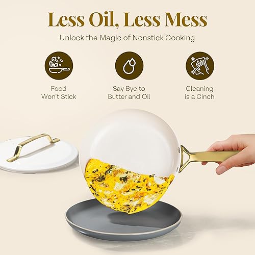 Miniatura 5 de Gotham Steel Modern - Juego de utensilios de cocina de cerámica de 11 piezas, elegante juego de ollas y sartenes antiadherentes con vaporizador,