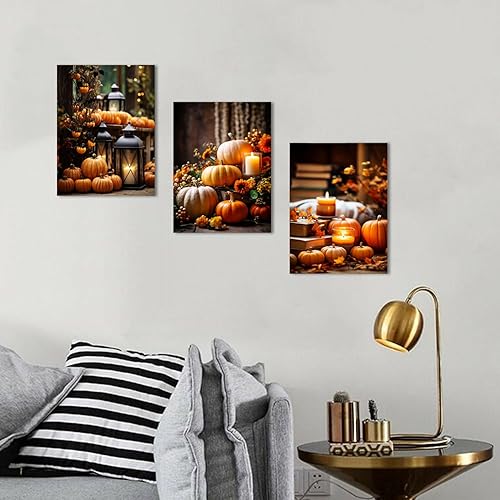 Miniatura 3 de Arte de pared de calabaza de granja, decoración de pared de otoño para cocina, comedor, decoración rústica de Halloween, impresiones en lienzo con