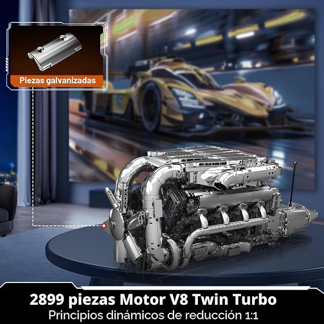 Foto 2 de 7 de Mould King 10168 Motor V8 Twin Turbo para Construcción, Kit de Motor V8 con App